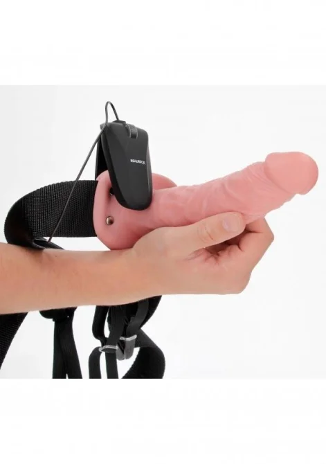 Realrock Vibrating Hollow Strap-on dutý připínací penis 21 cm - tělový