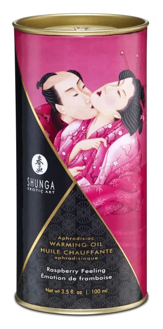 Shunga Hřejivý masážní olej s afrodiziaky - malina 100 ml