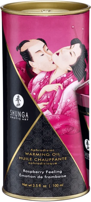 Shunga Hřejivý masážní olej s afrodiziaky - malina 100 ml