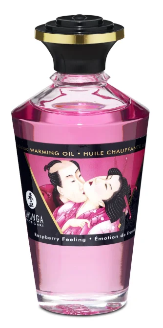 Shunga Hřejivý masážní olej s afrodiziaky - malina 100 ml