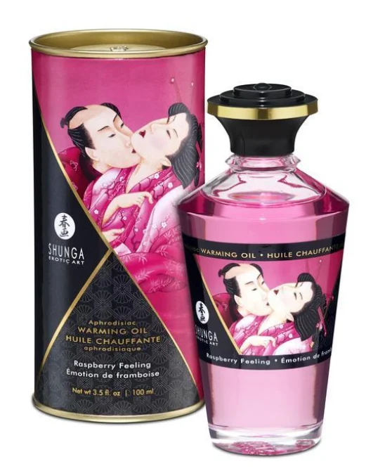 Shunga Hřejivý masážní olej s afrodiziaky - malina 100 ml