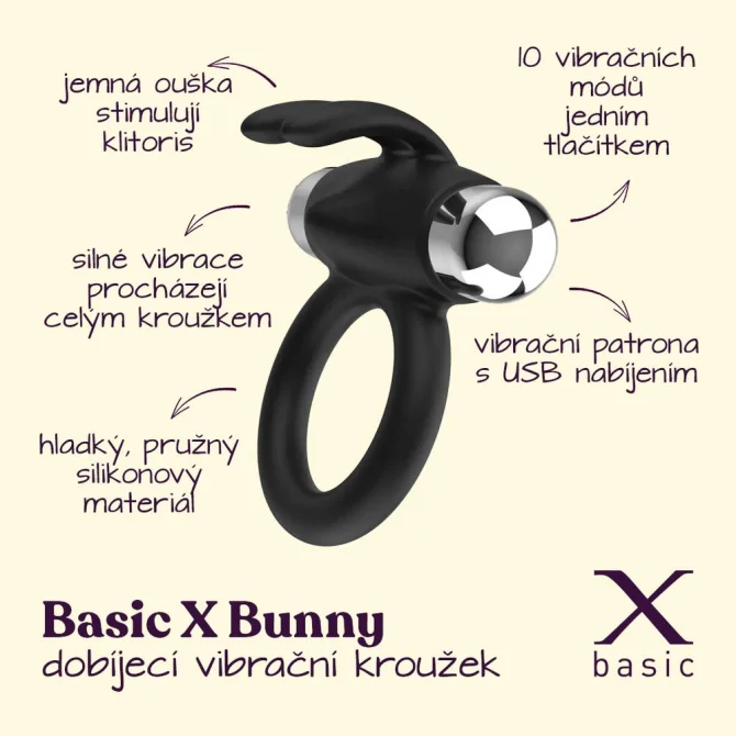 BASIC X Bunny - dobíjecí vibrační kroužek na penis