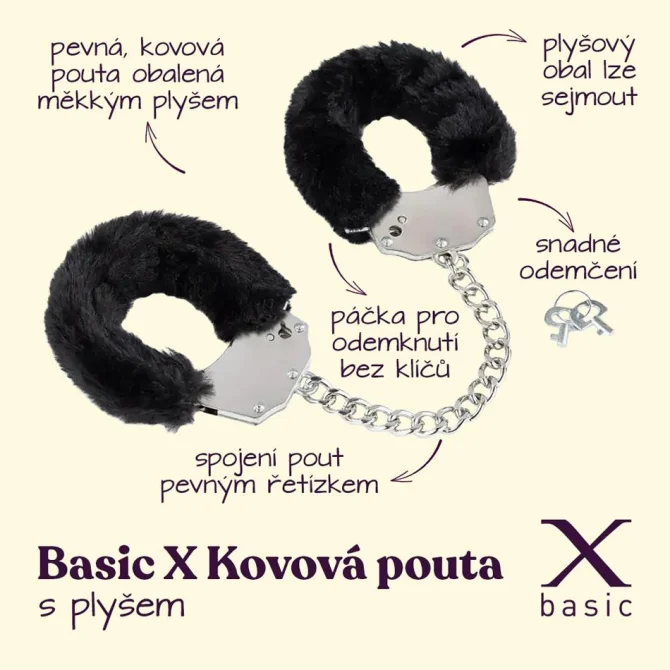BASIC X kovová pouta oplyšovaná černá