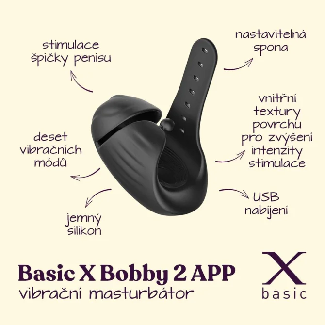 BASIC X Bobby 2 APP vibrační masturbátor s nastavitelným průměrem černý