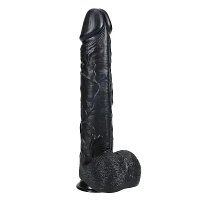 RealRock Extra Large dildo s varlaty 38 cm - černé