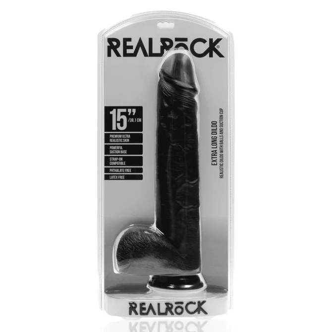 RealRock Extra Large dildo s varlaty 38 cm - černé