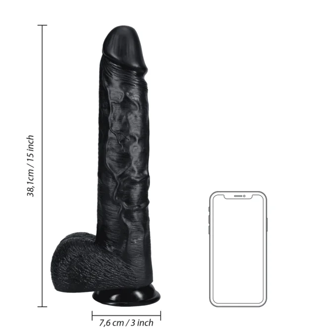 RealRock Extra Large dildo s varlaty 38 cm - černé