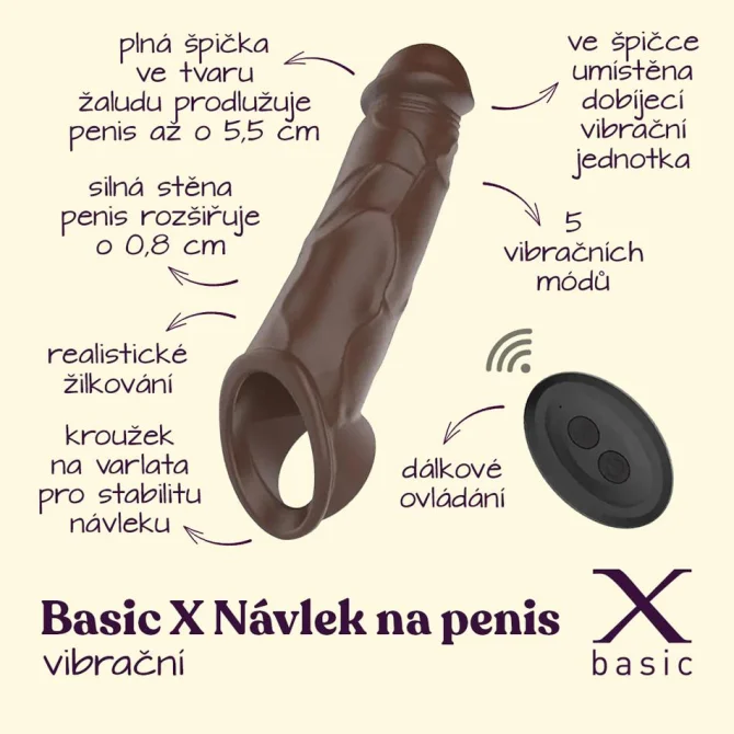 BASIC X vibrační návlek na penis hnědý