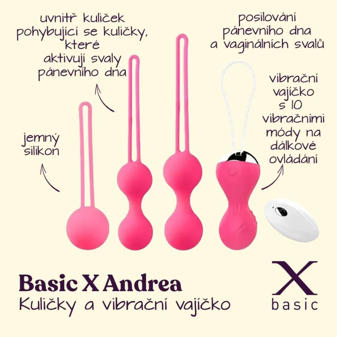 BASIC X Andrea venušiny kuličky  a vibrační vajíčko set 4 v 1 růžové