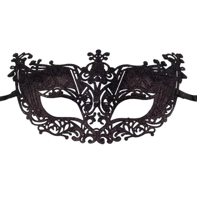 Karnevalová maska plastová krajka s glitry černá