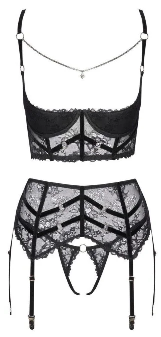 Cottelli Lingerie Set s řetízkem - černý: 90B/XL