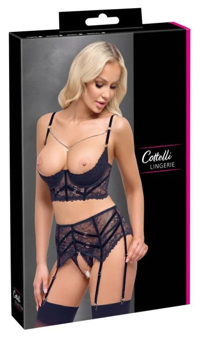 Cottelli Lingerie Set s řetízkem - černý: 90B/XL