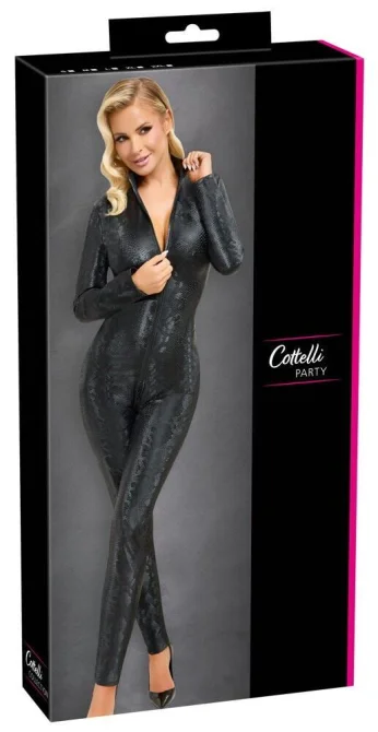 Cottelli Party Jumpsuit s hadím vzorem - černý: XL