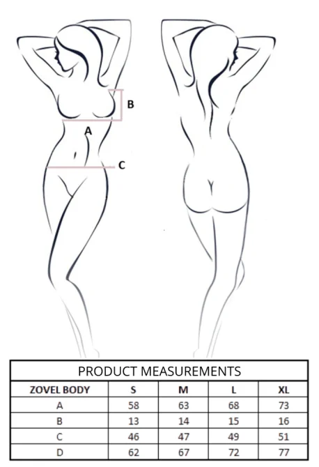 Údaje o rozměrech body Passion ZOVEL černé