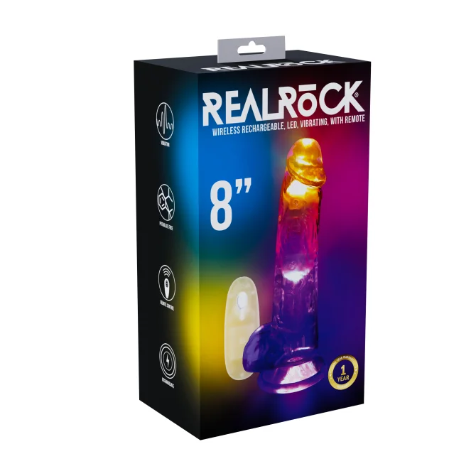 RealRock LED svítící vibrační dildo s varlaty 20 cm