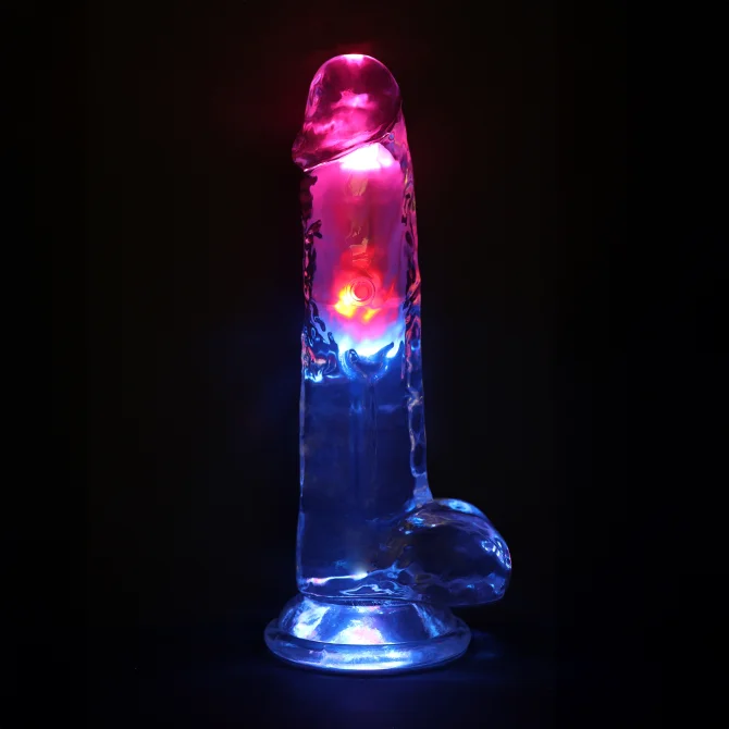 RealRock LED svítící vibrační dildo s varlaty 20 cm