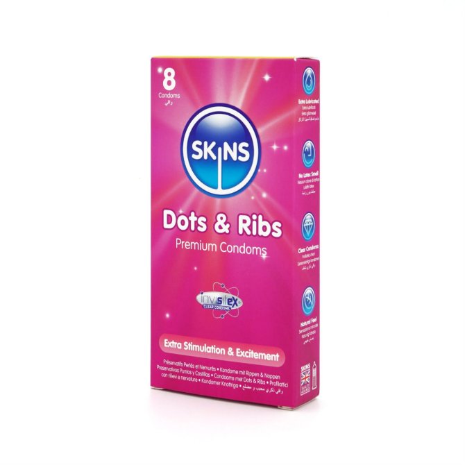 SKINS kondomy Dots and ribs 8 ks