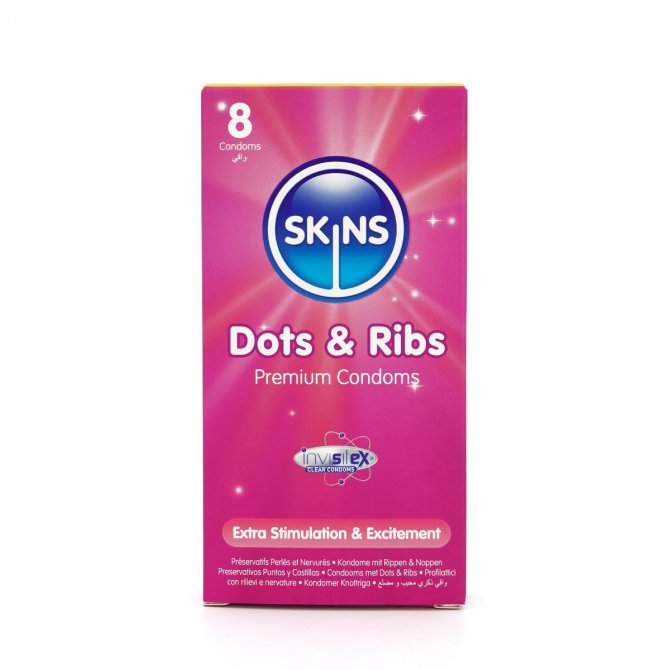 SKINS kondomy Dots and ribs 8 ks