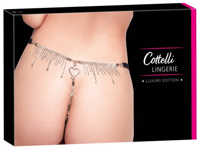 Cottelli Lingerie tanga se stříbrnou ozdobou s kamínky