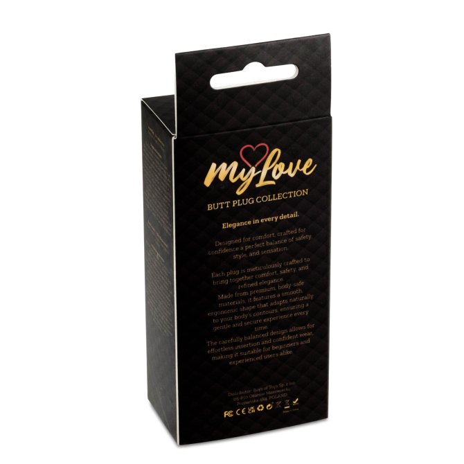 MyLove Rose gold anální kolík s kamínkem S černý