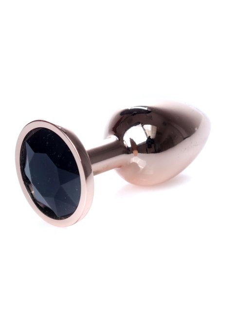 MyLove Rose gold anální kolík s kamínkem S černý