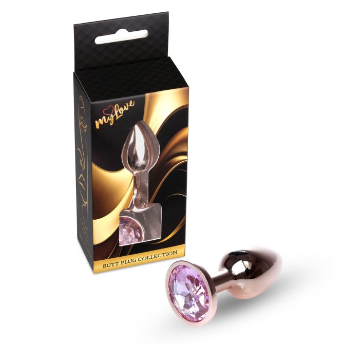 MyLove Rose gold anální kolík s kamínkem S růžový