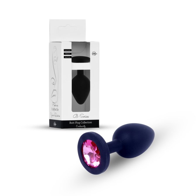 Plug-Jewellery silikonový anální kolík s kamínkem M růžový