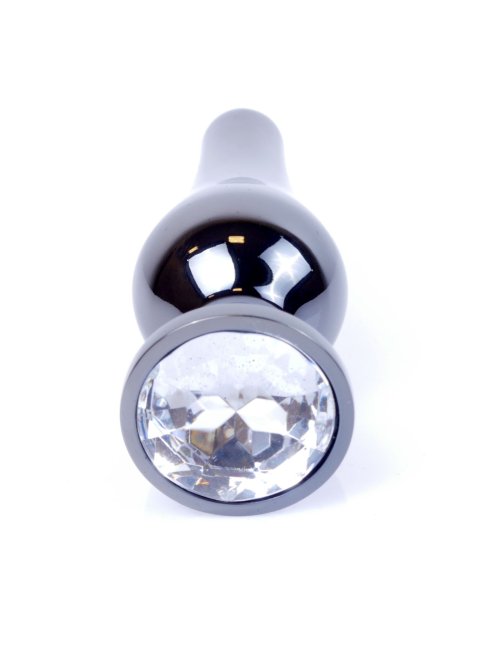 HeavyFun Dark Silver anální kolík s kamínkem S čirý