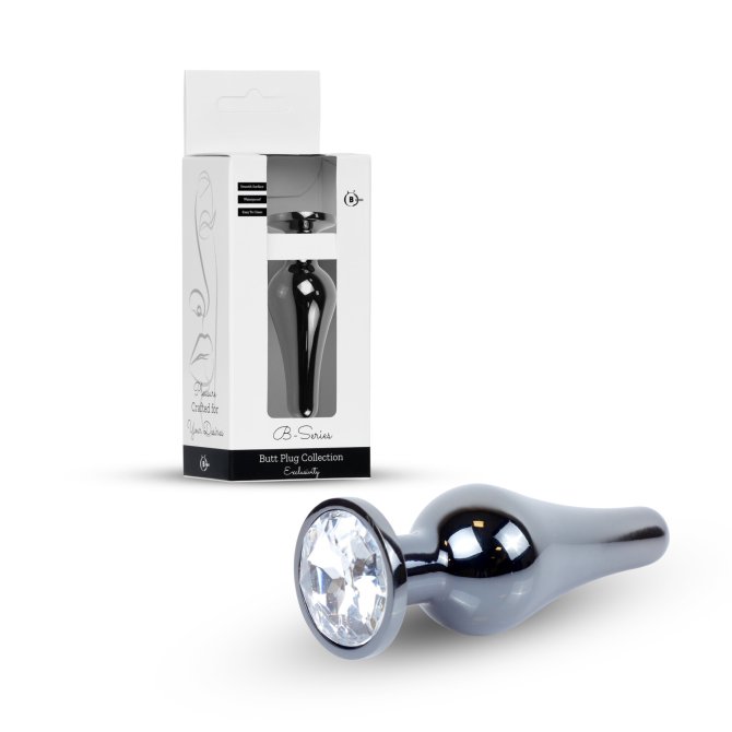 HeavyFun Dark Silver anální kolík s kamínkem S čirý