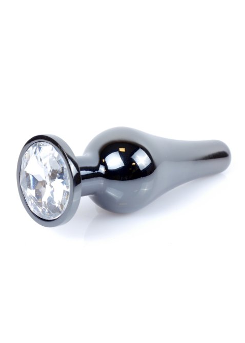 HeavyFun Dark Silver anální kolík s kamínkem S čirý