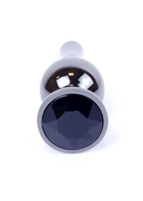 HeavyFun Dark Silver anální kolík s kamínkem S černý