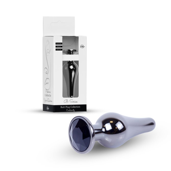 HeavyFun Dark Silver anální kolík s kamínkem S černý