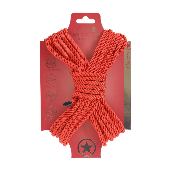 Ouch! Bondážní lano polyester-bavlna 10 m červené