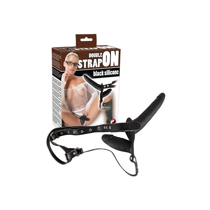 Double Strap-on Black Připínací penis - černý