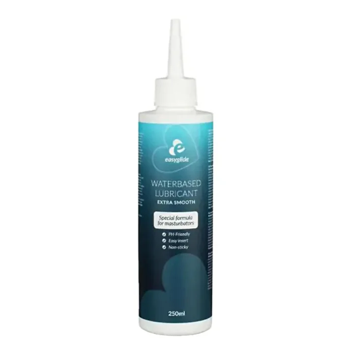 Bílá láhev lubrikačního gelu EasyGlide Masturbator Extra Smooth 250 ml s modrým štítkem