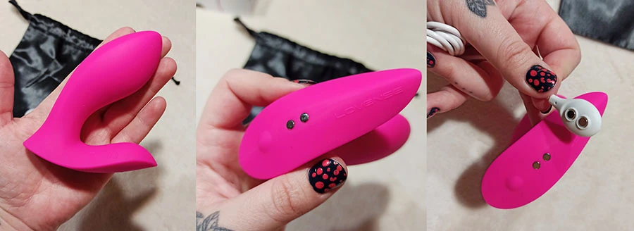 Fotka vibrátru Flexer a způsobu nabíjení