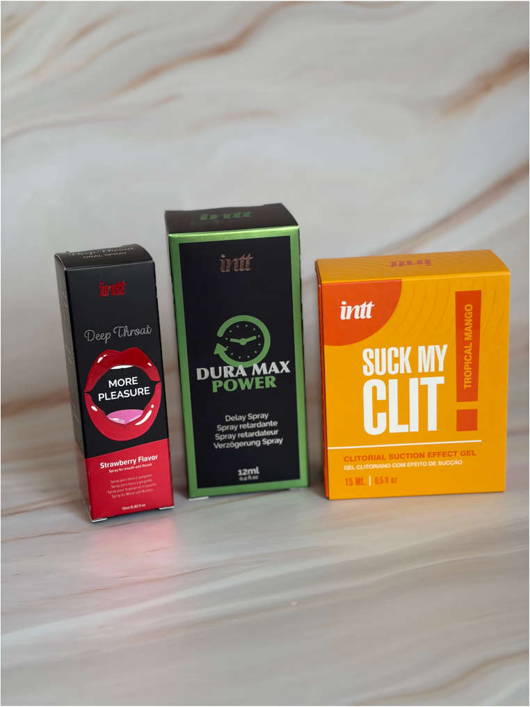3 produkty INTT na testování v krabičkách 3 produkty na testování v krabičkách
