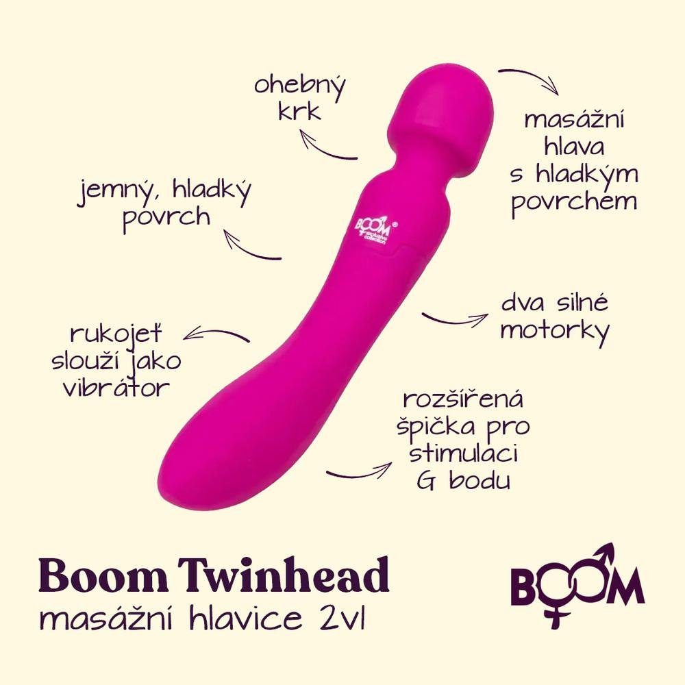 Popisy funkcí a vlastností masážní hlavice BOOM Twinhead